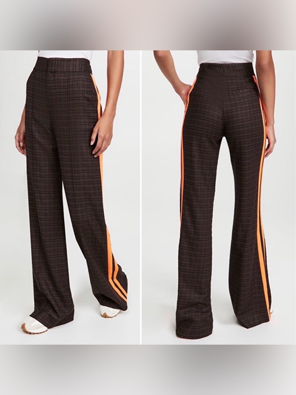 Alice + Olivia Dylan Plaid High Waist Pant Trouser Wide Leg Wool Side Stripe